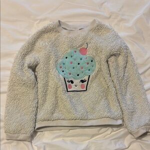 Cute Fuzzy Sweater with Cupcake Design